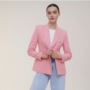 Zara Pink and White Tailored Houndstooth Women’s Blazer